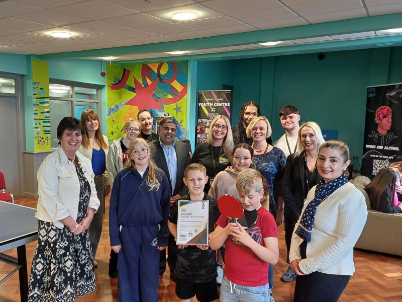 Councillors with young people and youth workers at the newly refurbished Crabtree Hall